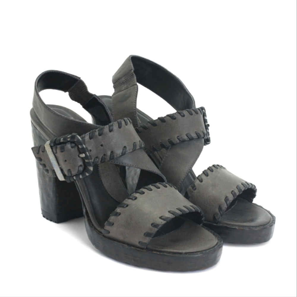 John Fluevog Leather Black Hopscotch Sandal size 8.5
